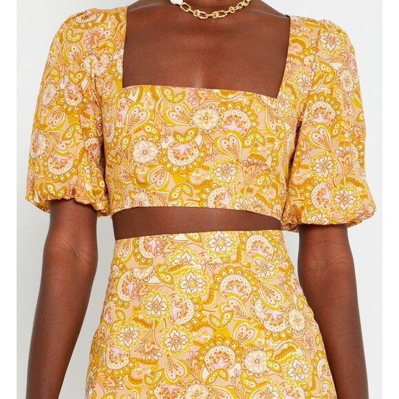 NWT Anthropologie O.P.T. Sana Paisley‎ Floral Crop Top L Square Neck Smocked NEW - Picture 1 of 10